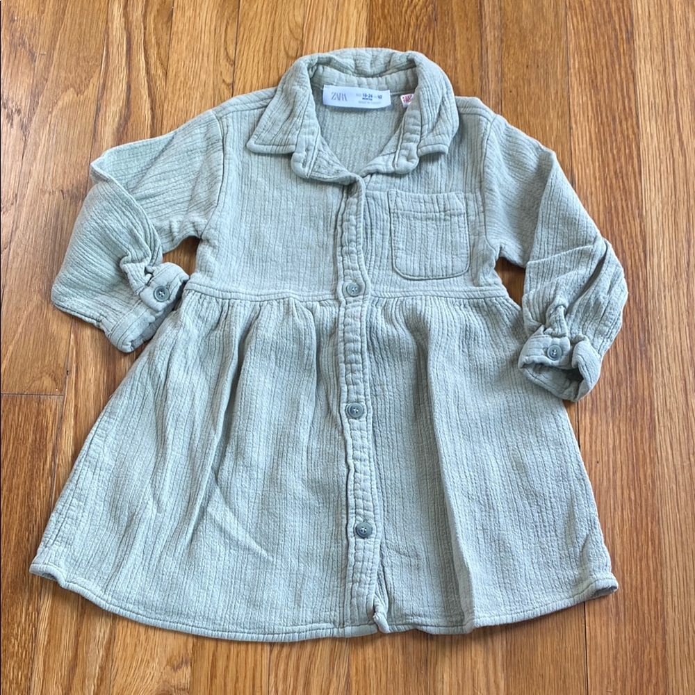 Zara Sage Green Baby Button-Up Dress